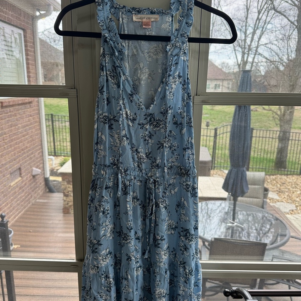 Band of Gypsies Blue Floral Ruffle Dress